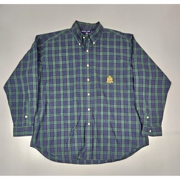 Polo Ralph Lauren Button Down Shirt Mens XL. Crest Logo Cotton Plaid VTG.‎ - Picture 1 of 6